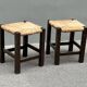 Pair of vintage straw-seat stools