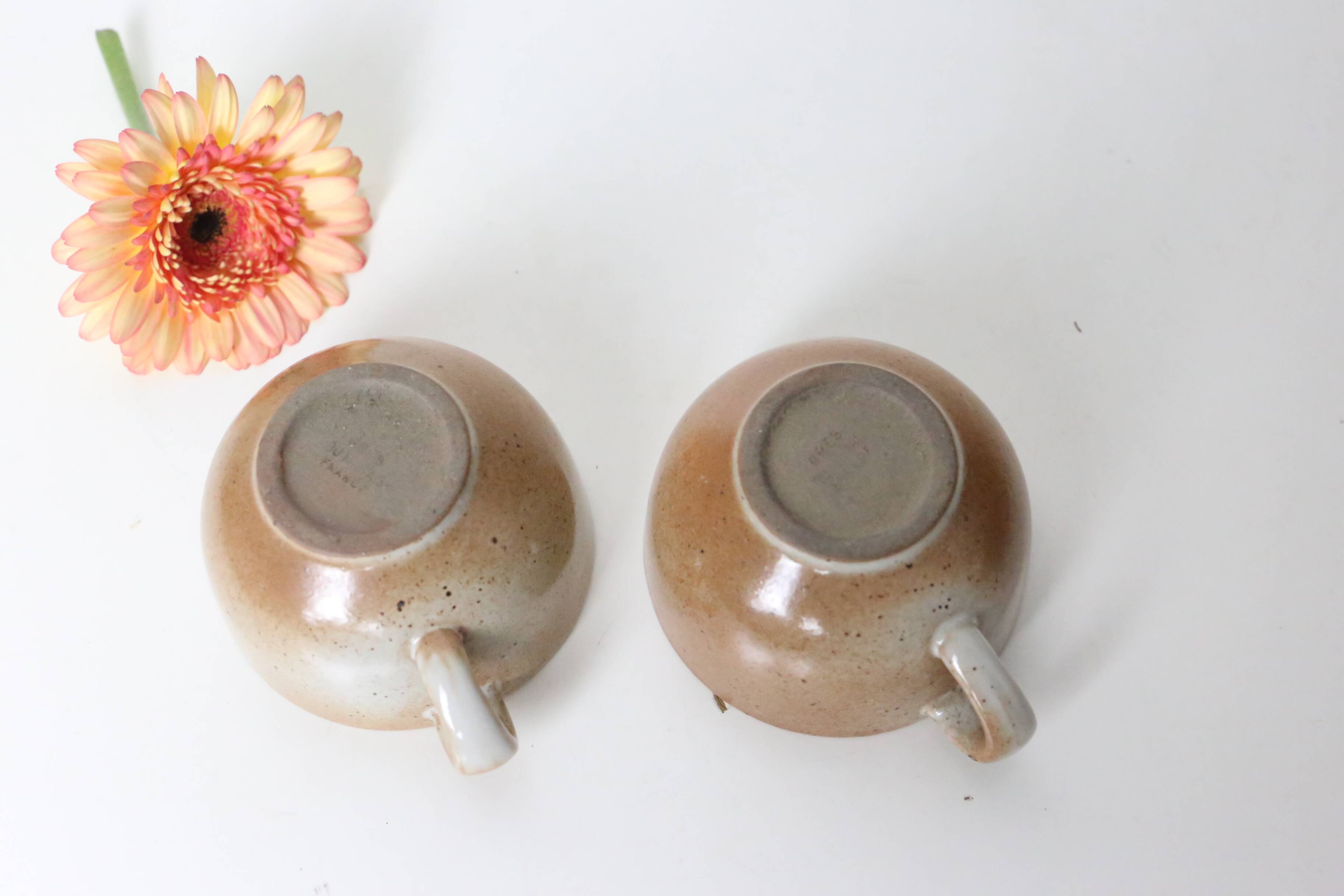 Set of 2 stoneware cups, Grès du Marais, vintage, 1980
