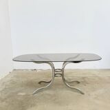 Oval smoked glass and chrome dining table, 1970s
