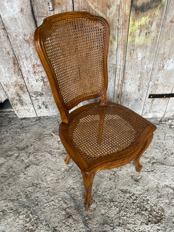 Chaise ancienne style louis xv merisier + assise cannée vintage