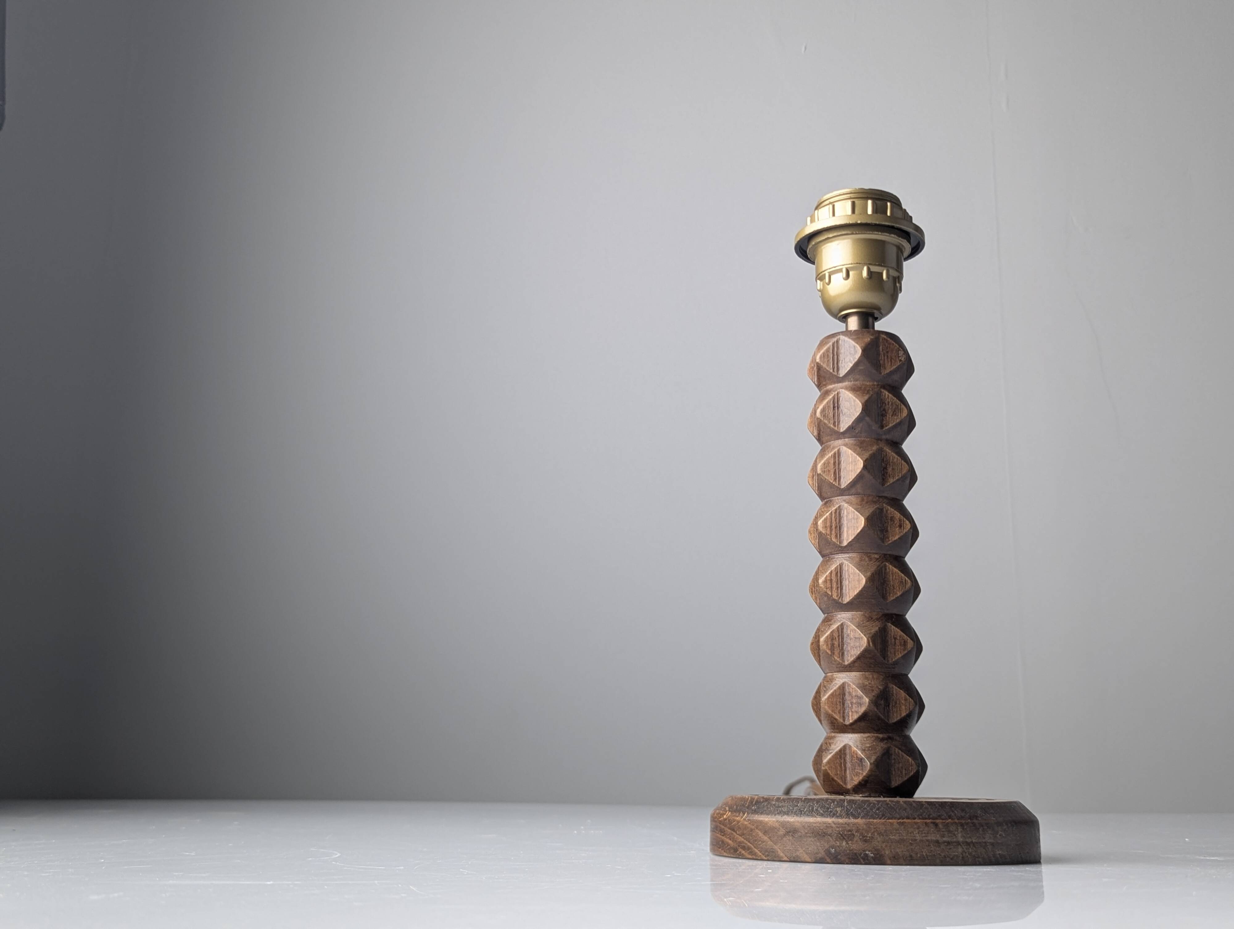 Charles Dudouyt oak table lamp with parchment shade, France, 1950s