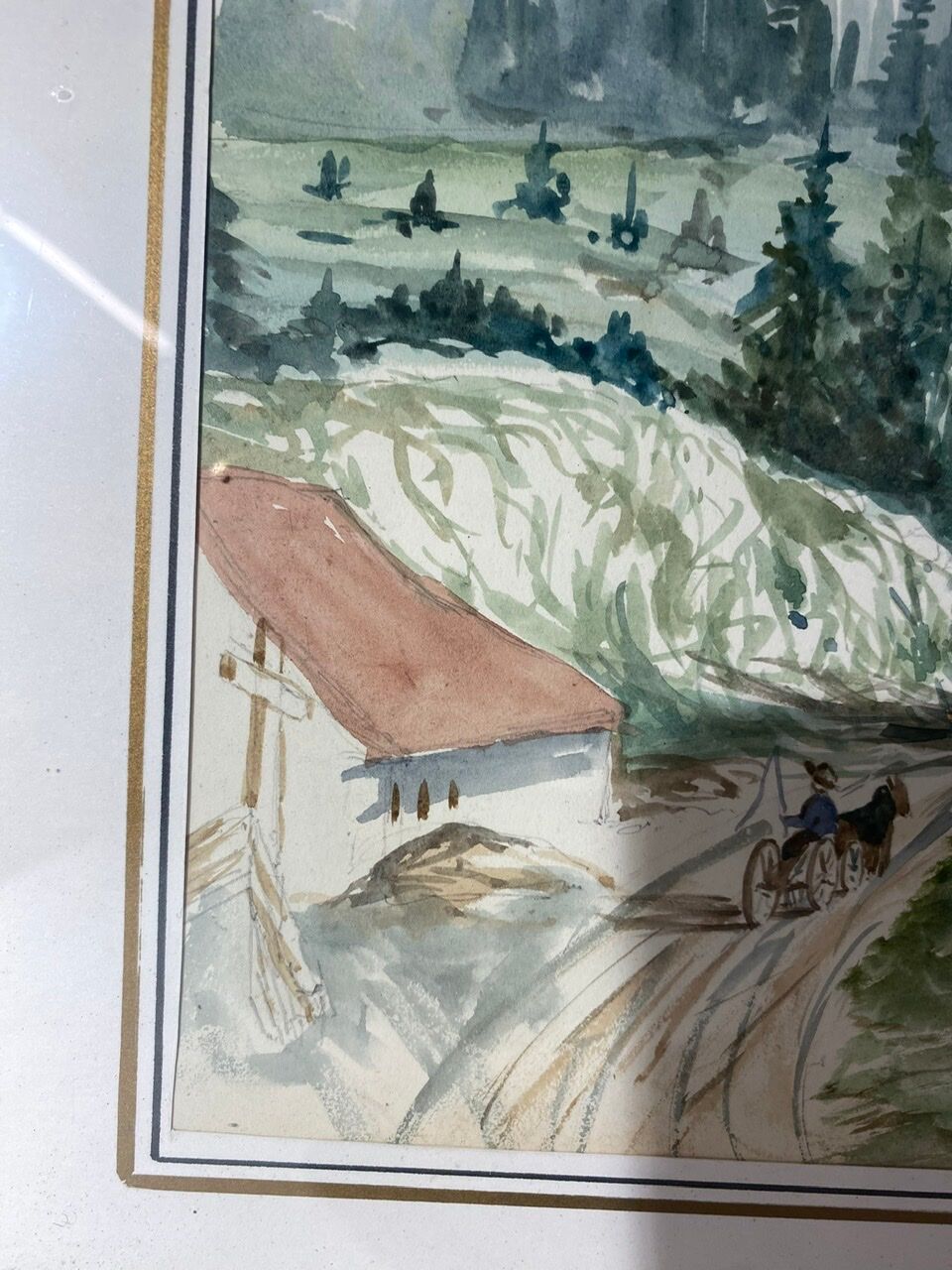 Old painting, mountain landscape in the Jura, nineteenth century