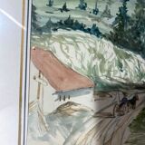 Tableau ancien, paysage de Montagne dans le Jura, XIX siècle