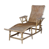 Chaise longue pliante en rotin et osier ancienne