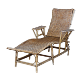Long folding chair in rattan and old wicker