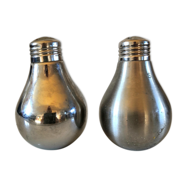 Salière et poivrière ''bidibule'' en métal design années 70 - 80