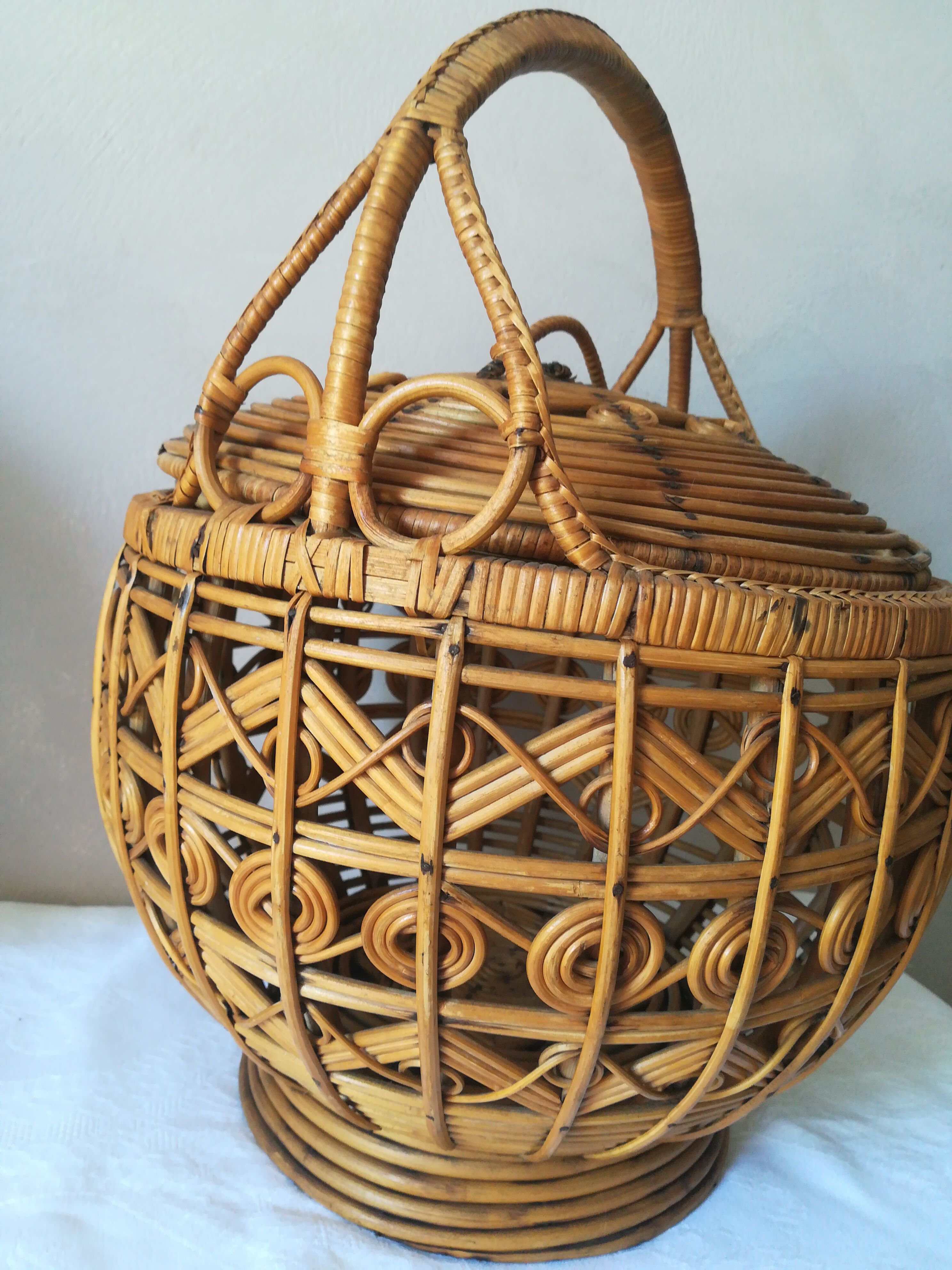 Peacock wicker basket