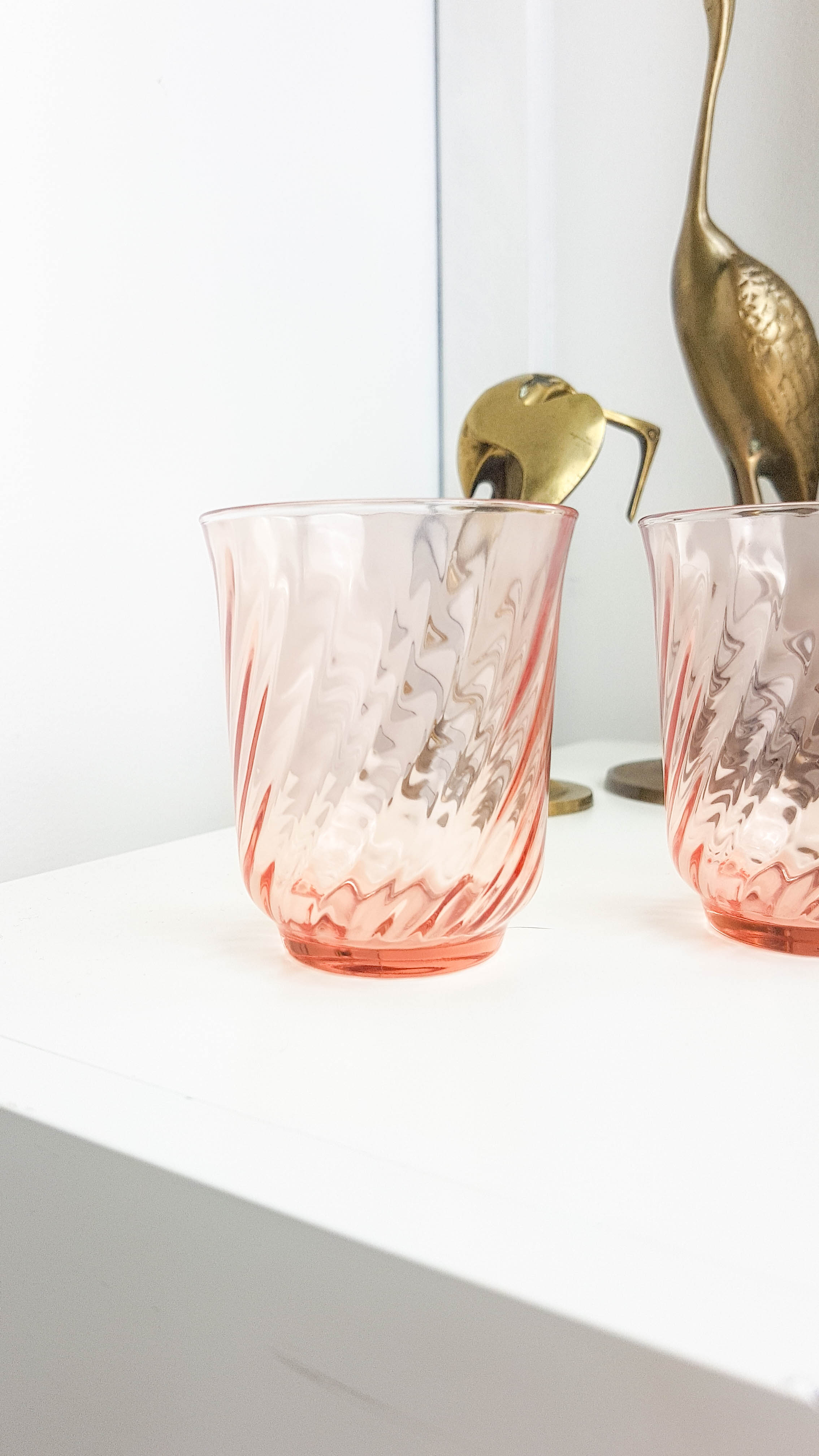 Set of 6 vintage pink depression glass tea or water glasses Rosaline French glassworks Arcoroc Luminarc