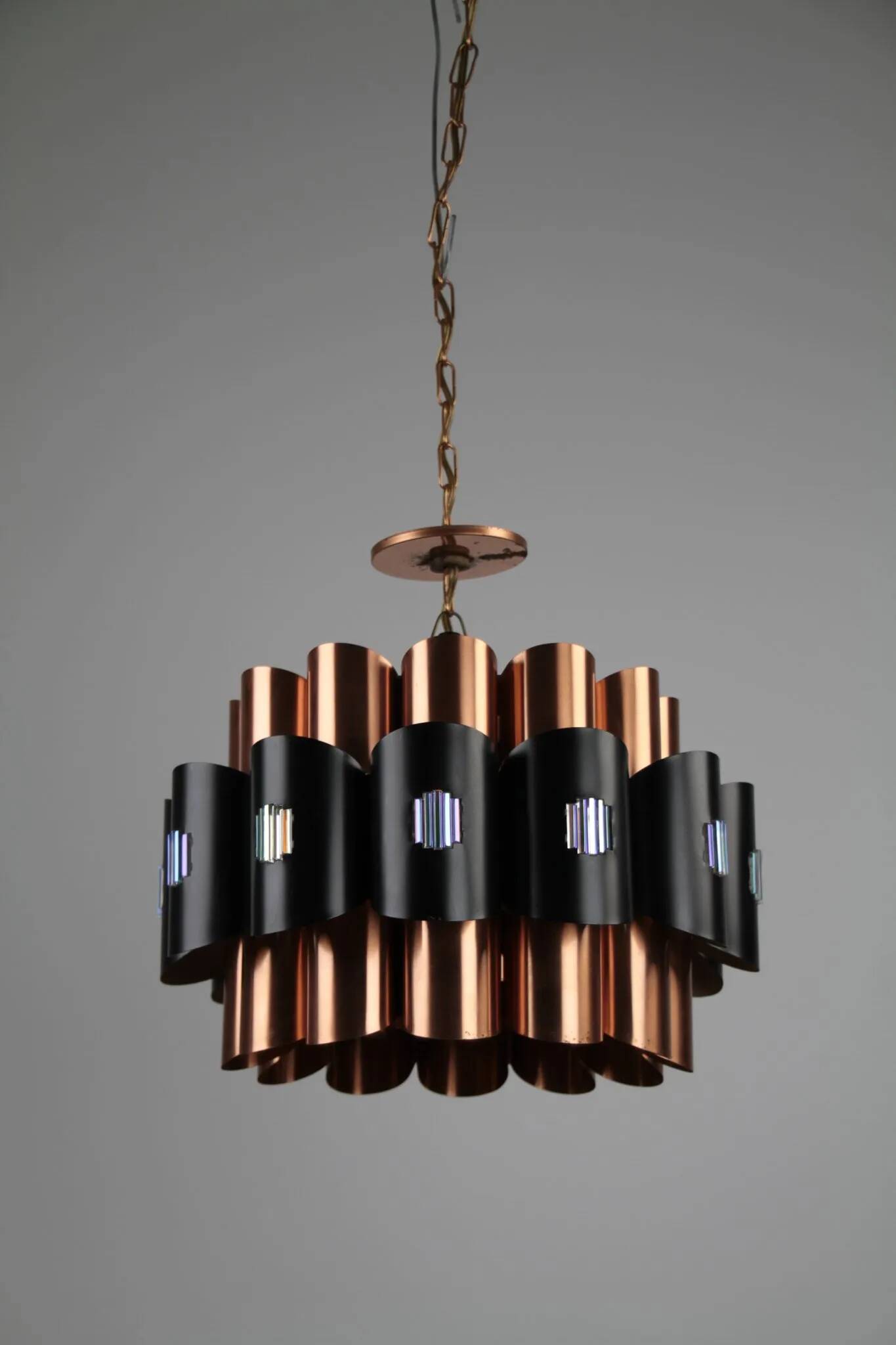 Copper & Black Pendant Lamp by Werner Schou for Coronell Elektro — Denmark, 1960s