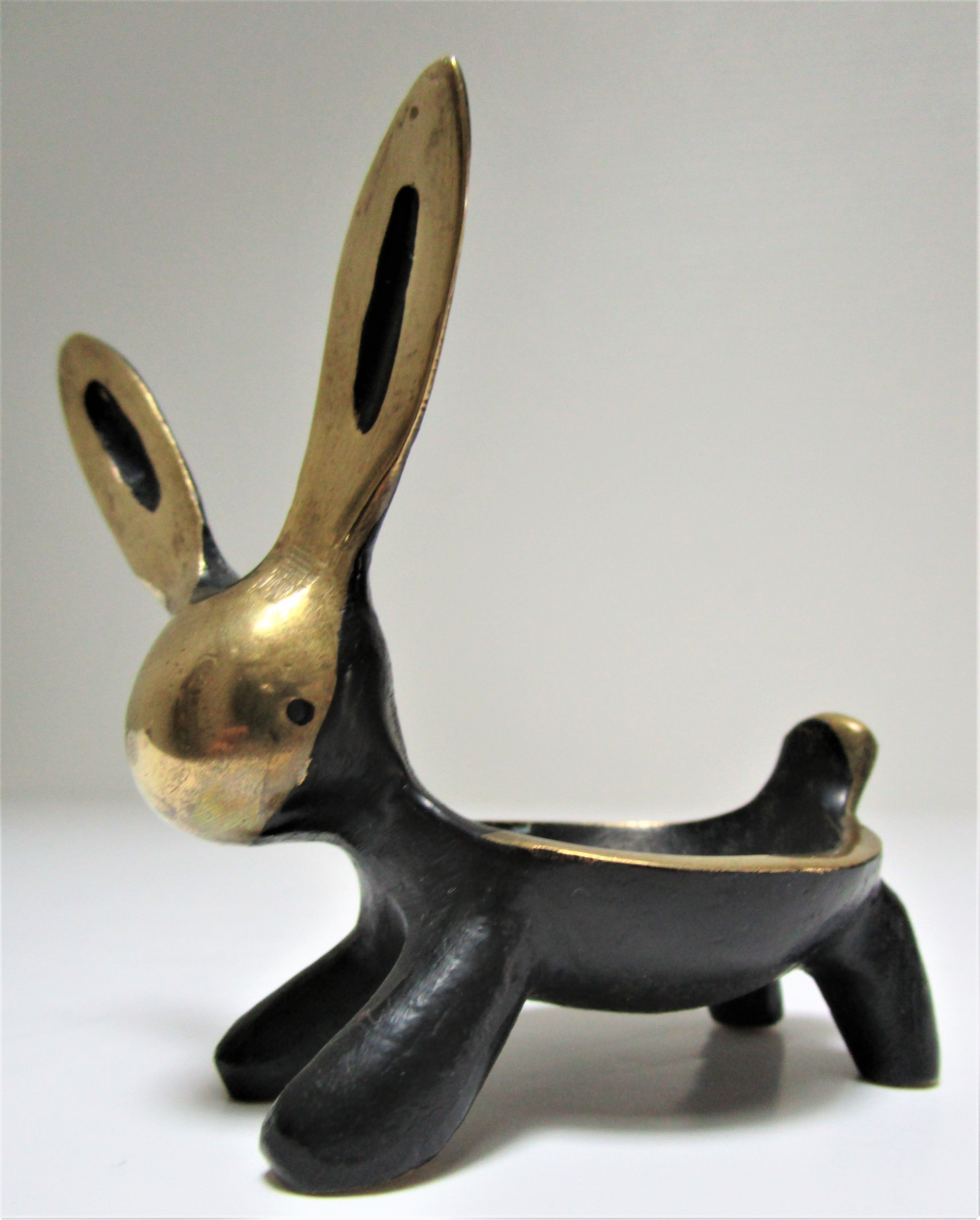 Candle holder zoomorphic bronze solid patina black rabbit hare 60s