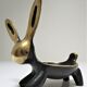 Candle holder zoomorphic bronze solid patina black rabbit hare 60s