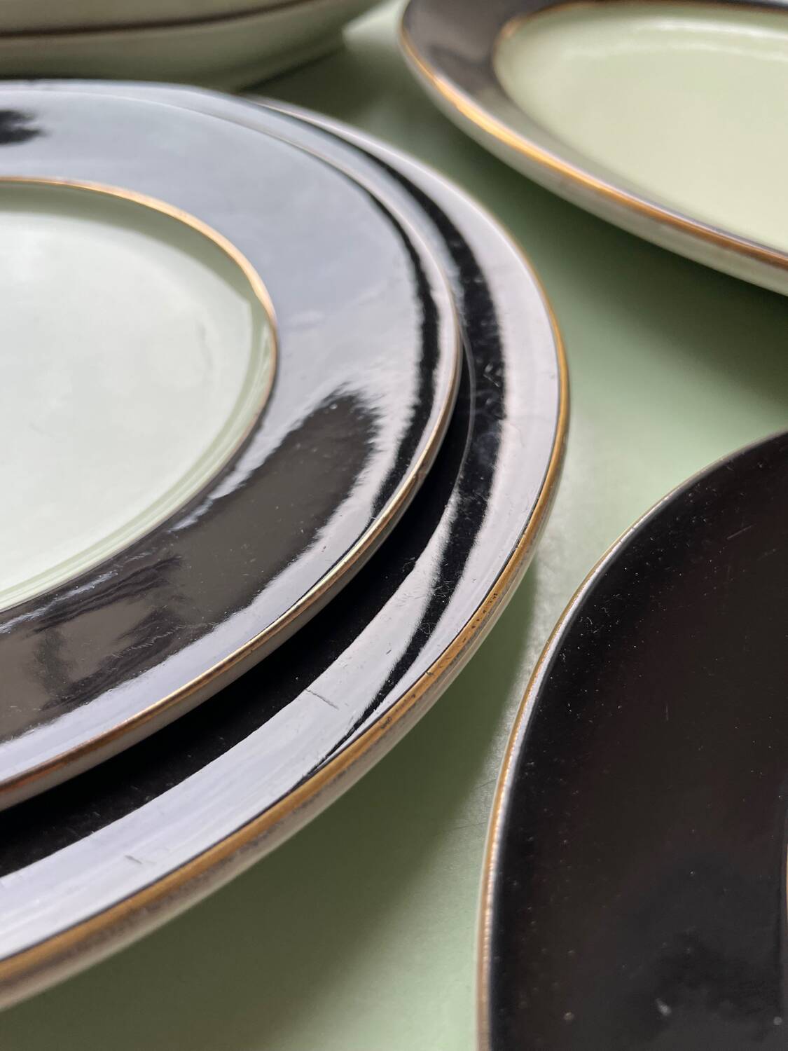 Dinner Service Year 50/60 Earthenware of Salins 53 Pieces Mint Black