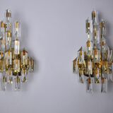 Paire d'appliques oscar torlasco, verre triedri, italie, 1970