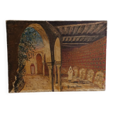 Oil painting on canvas of the courtyard of the pasha's mosque in Oran 1948
