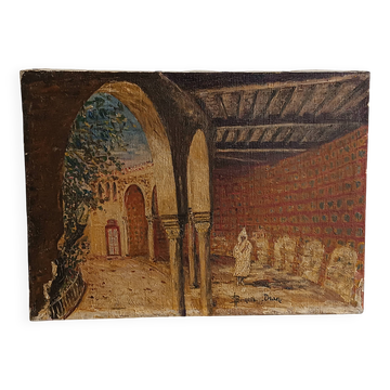 Oil painting on canvas of the courtyard of the pasha's mosque in Oran 1948