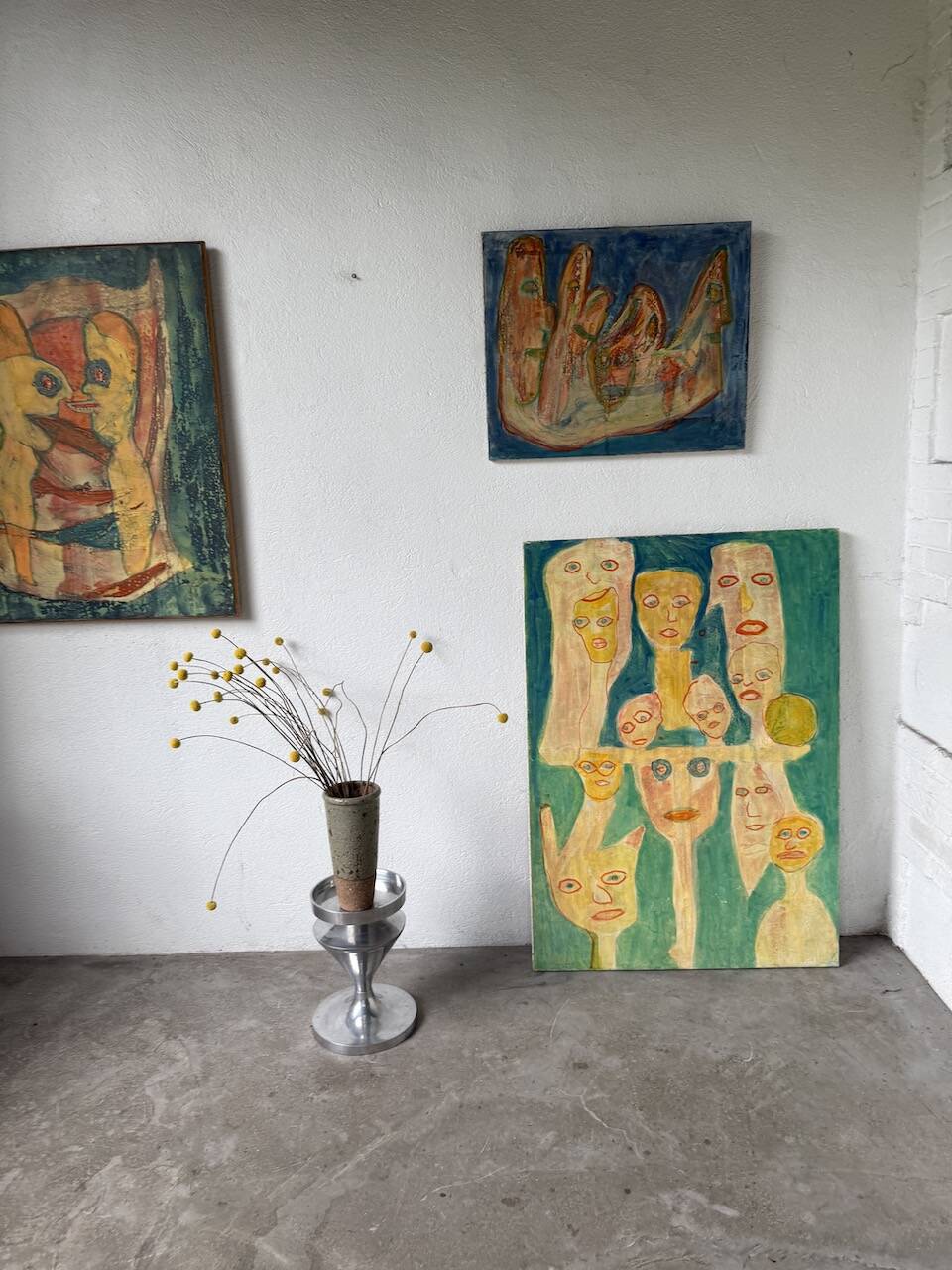 Brushed stainless steel console pedestal 1970