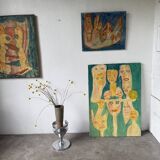 Brushed stainless steel console pedestal 1970