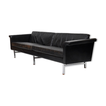Danish leather sofa with chrome legs and teak ends