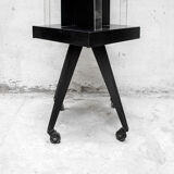 Iron and plexiglas bookcase with wheels, Italy 60s