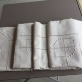 Old linen sheet embroidered with ecru-beige colors with monogram