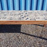 Teak dining table with illustrated top