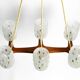 Beautiful 6-armed Scandinavian 1960s ceiling lamp made of teak and with gla