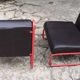 Paire de chauffeuses vintage en acier rouge et skaï, France 1970