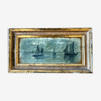 Old painting Marine, gilded wood frame