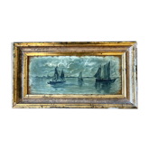 Old painting Marine, gilded wood frame
