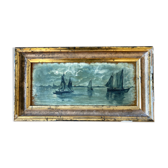 Old painting Marine, gilded wood frame
