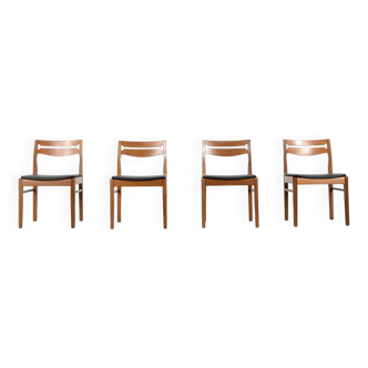 Set of 4 midcentury teak and leatherette chairs