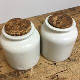 Set of 2 mustard jars in white varnished stoneware