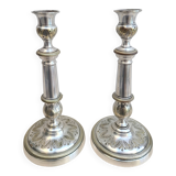 Antique silver-plated metal candlesticks