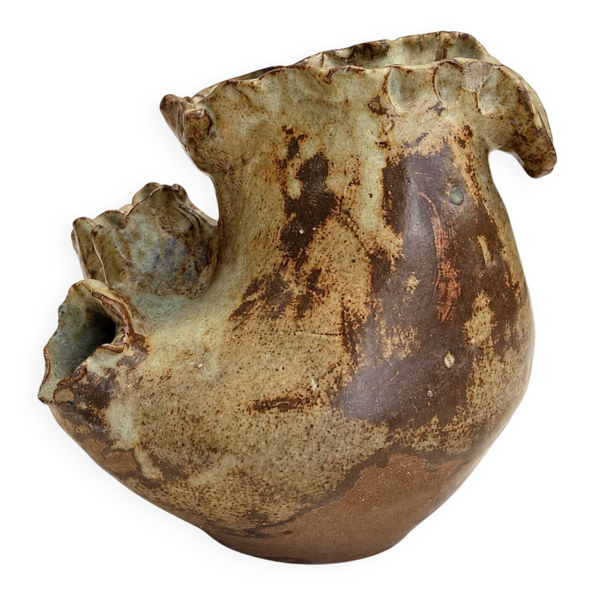 Sculptural vase in glazed stoneware, free form.