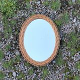 Miroir ovale vintage en osier
