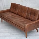 1970s, 3-seater Danish sofa, brown furniture leather with patina.