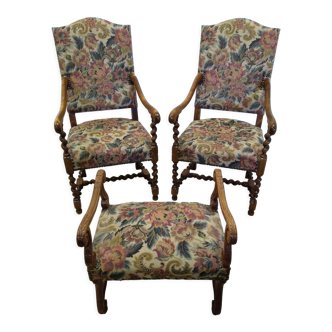 Antique armchairs with ottoman