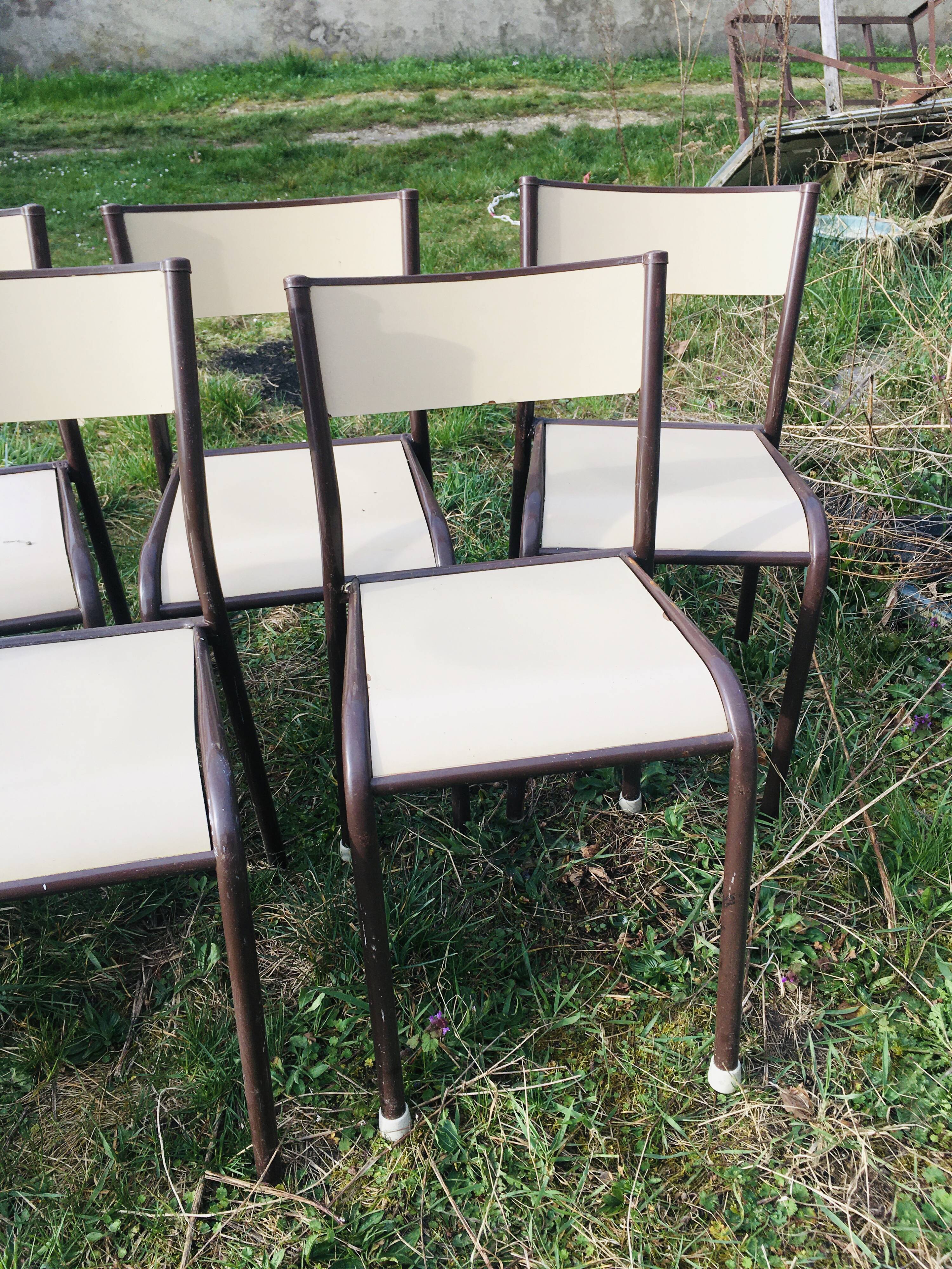 Lot de 10 chaises d'école années 70 blanc