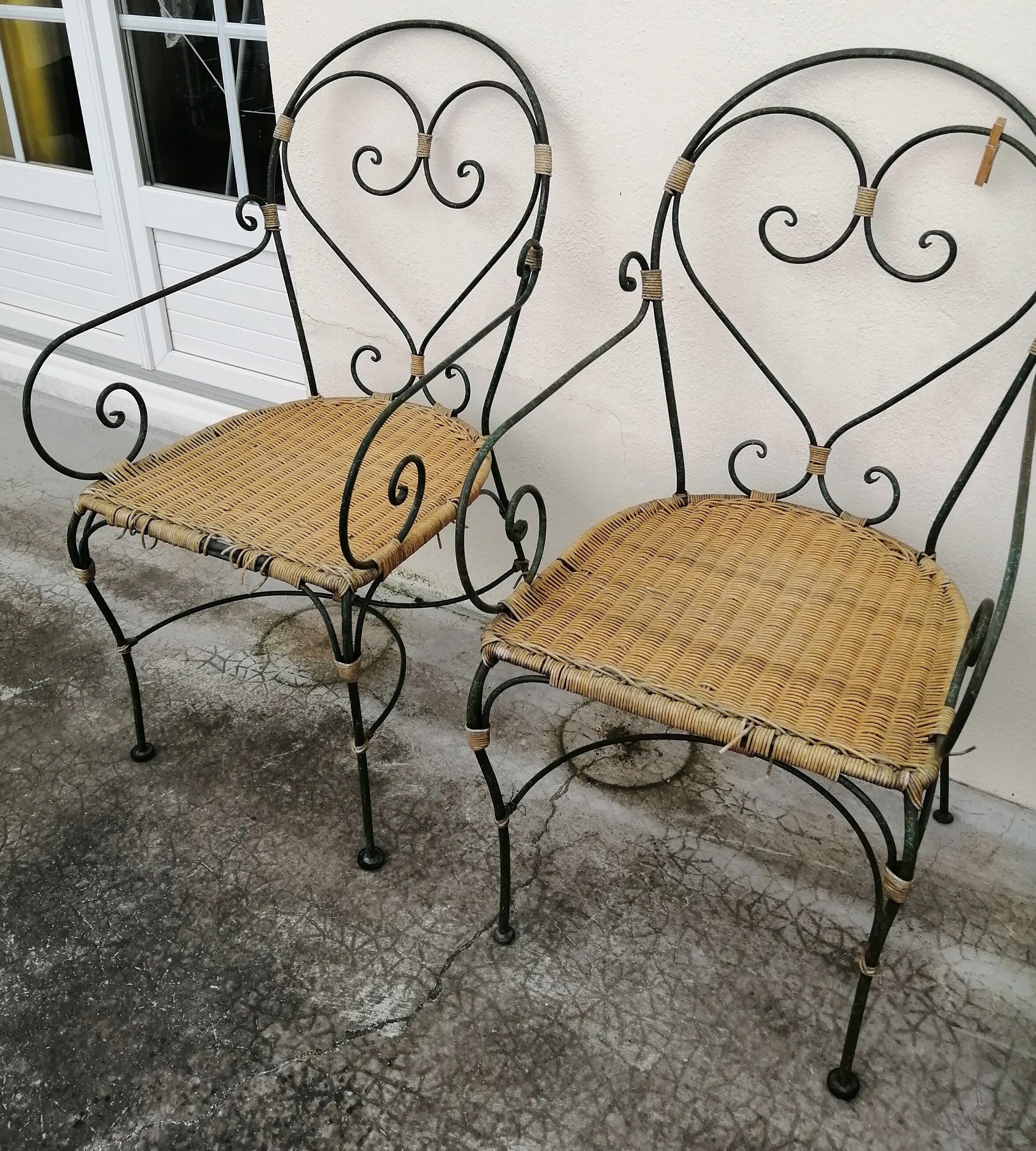 rattan chair and wrought iron