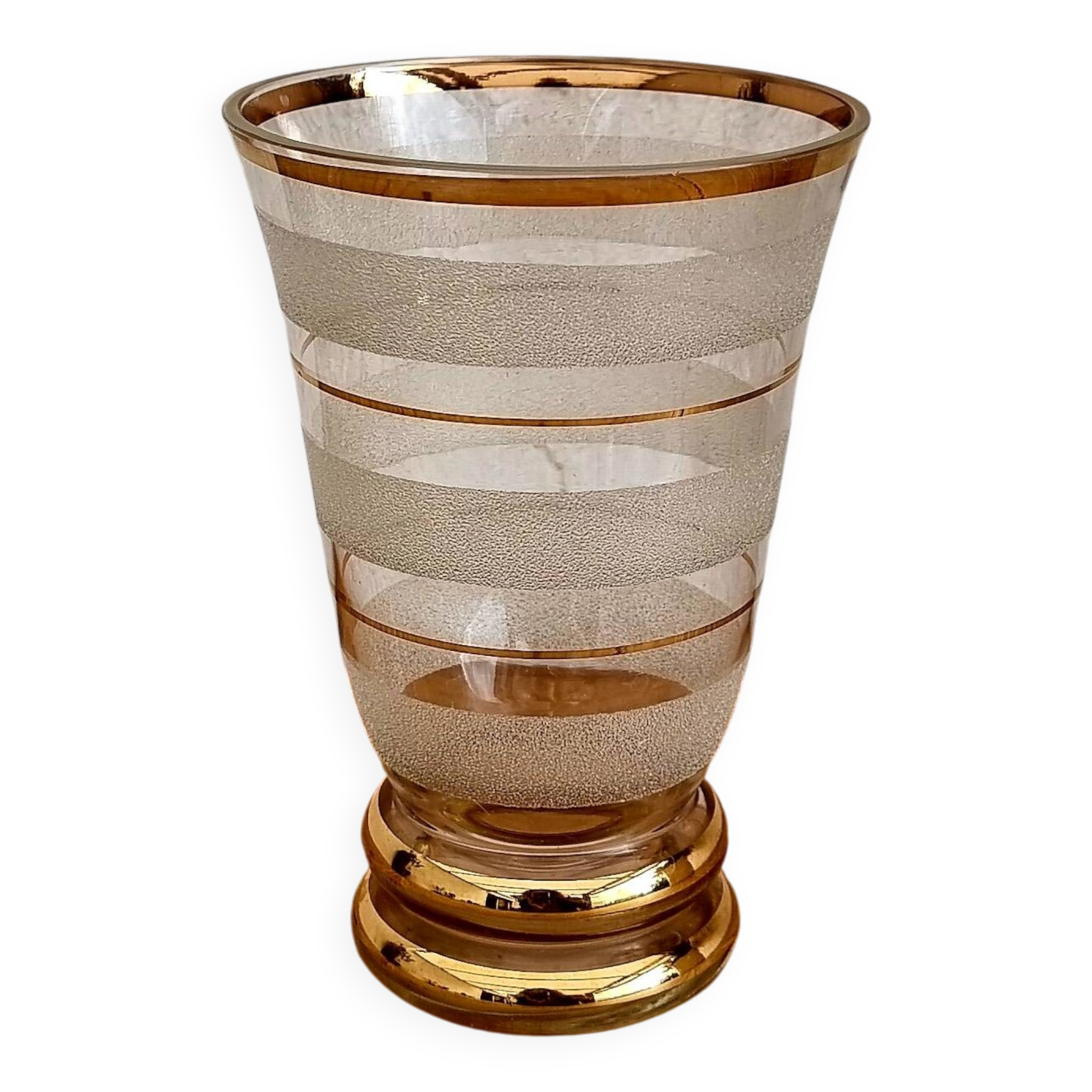 Vase granité blanc et doré vintage