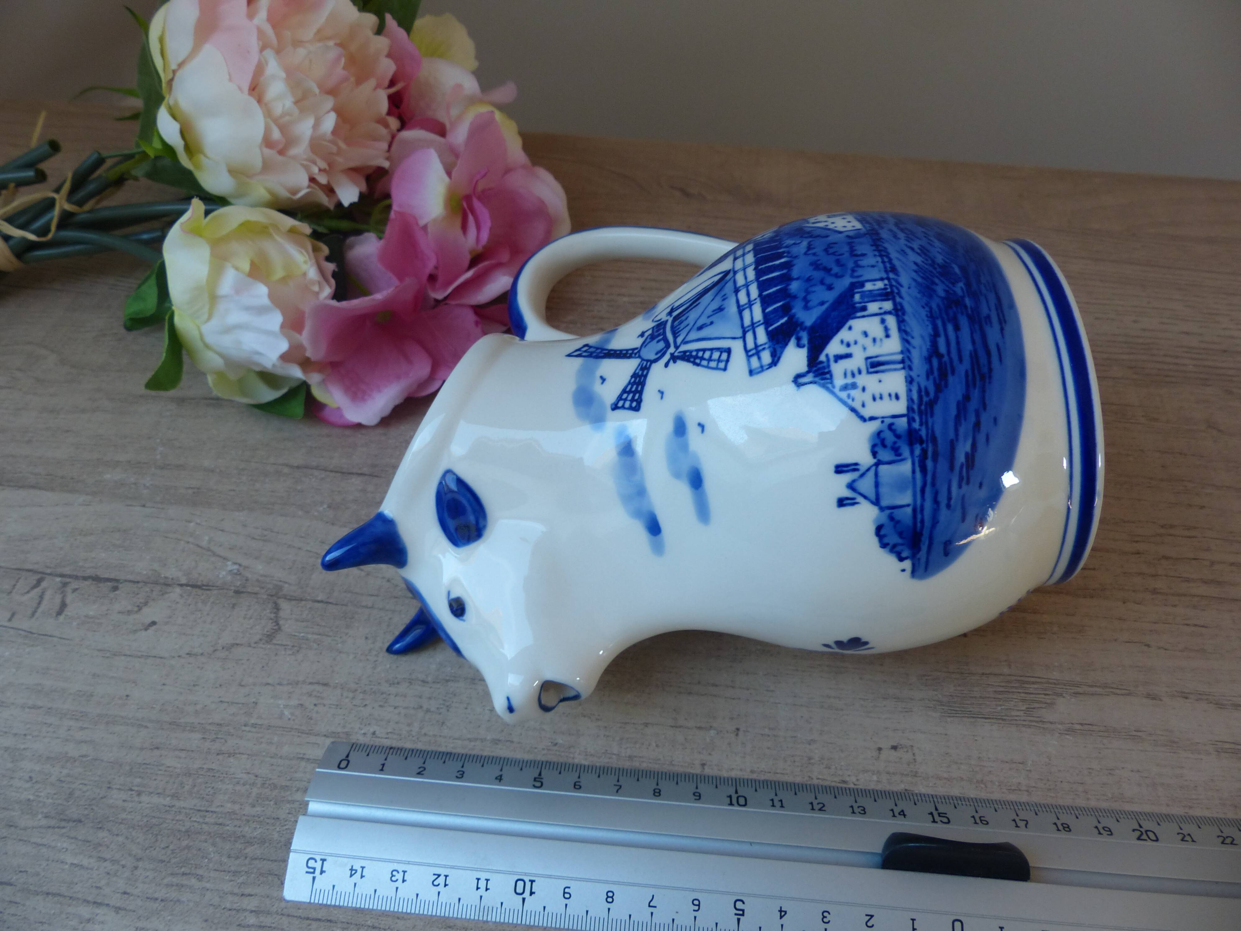 Old milk jug small cow pitcher in delf blue holland ceramic hand painted