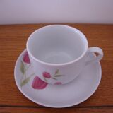 6 old white porcelain coffee cups decorated with tulips