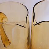2 carafes en verre soufflé couleur jaune ambré vintage