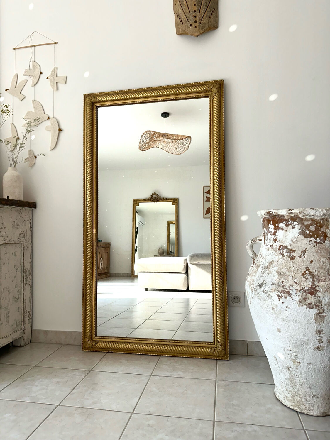 19th-century antique gilded mirror.