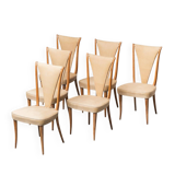 Ensemble de 6 chaises, simili cuir et bois, modernisme vintage années 50