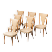 Ensemble de 6 chaises, simili cuir et bois, modernisme vintage années 50