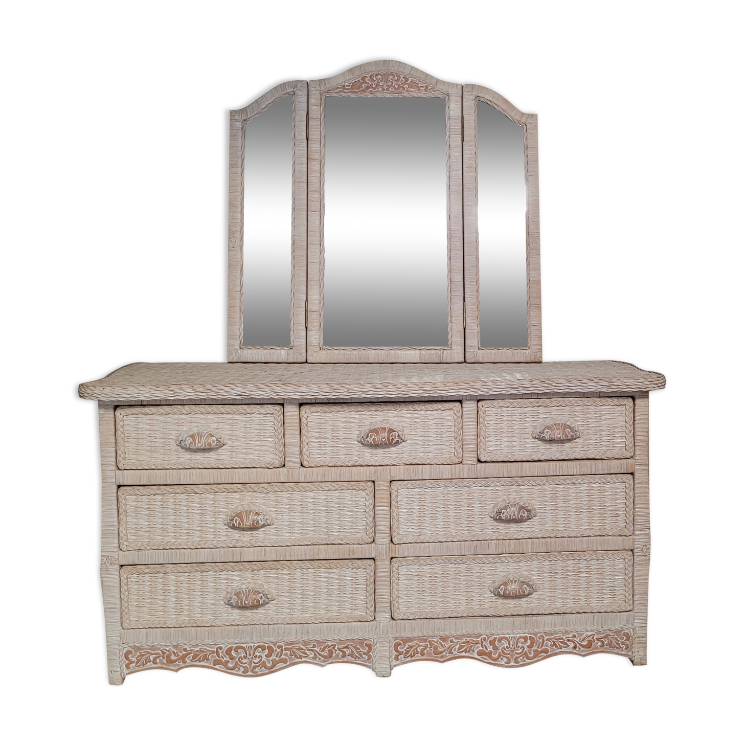 Rattan chest of drawers 80s and its mirror