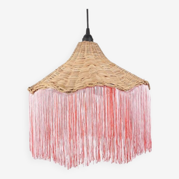 Boho pendant light,pink fringed 40x35cm,rattan chandelier,pink ceiling light,pink lamp,pink tassel