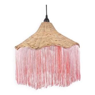 Boho pendant light,pink fringed 40x35cm,rattan chandelier,pink ceiling light,pink lamp,pink tassel