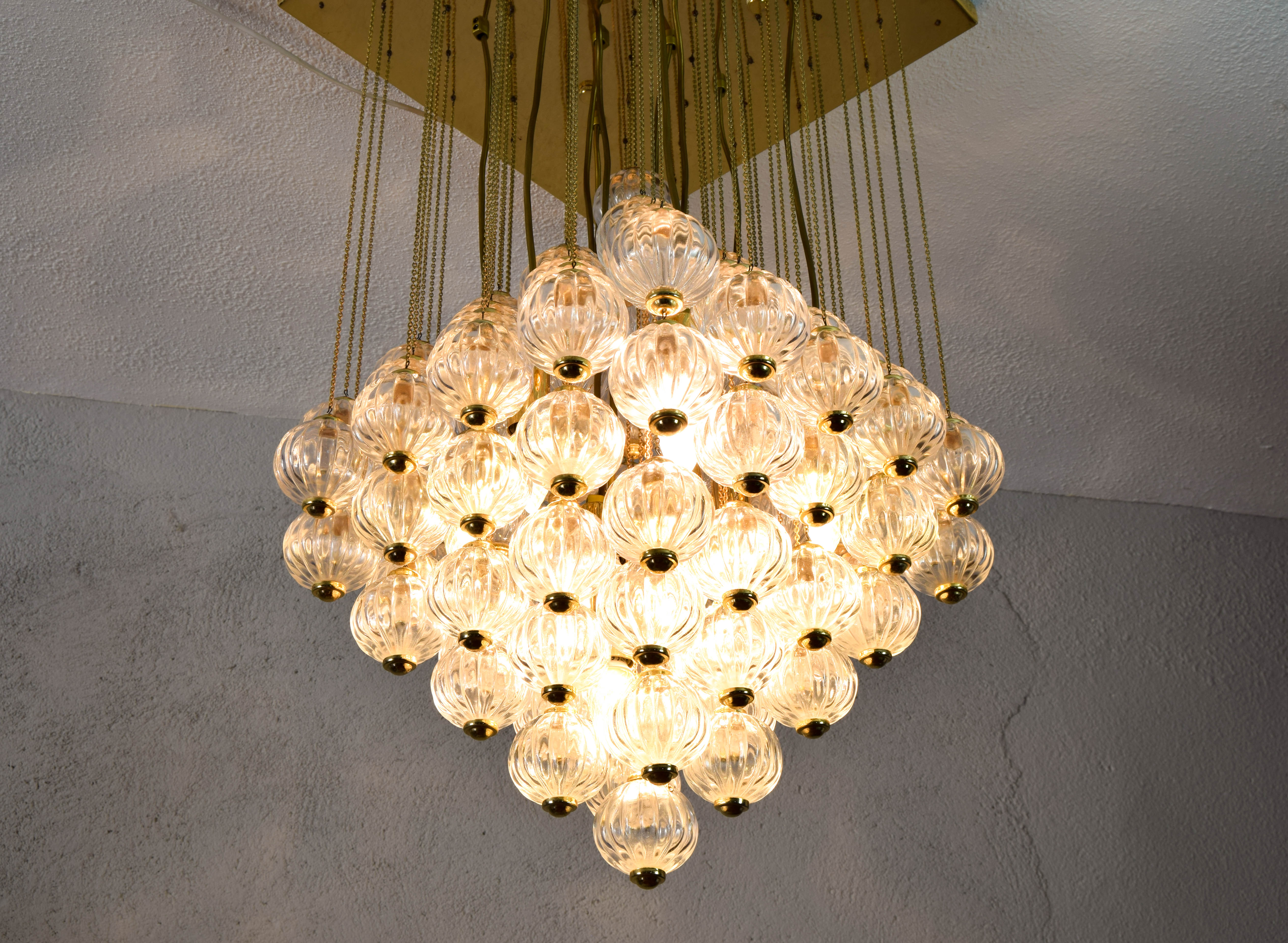 Venini mid century italian flushmount murano glass bubbles and brass chandelier
